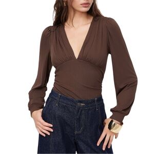 CIDER Jersey V Neck Solid Ruched Brown Onesie Top Size Large